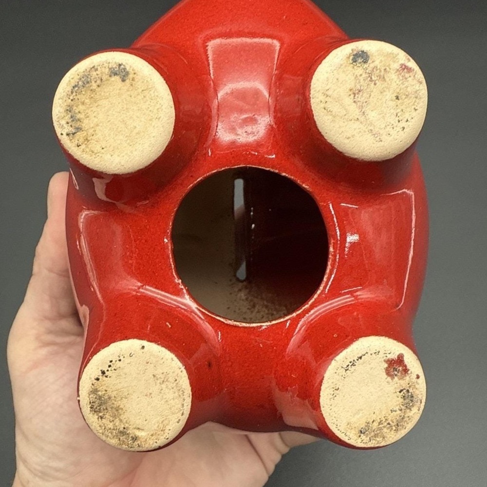 Vtg Stoneware/Ceramic Red Piggy Bank Glazed Pig Mushroom Floral 1979 Germany - Picture 6 of 10